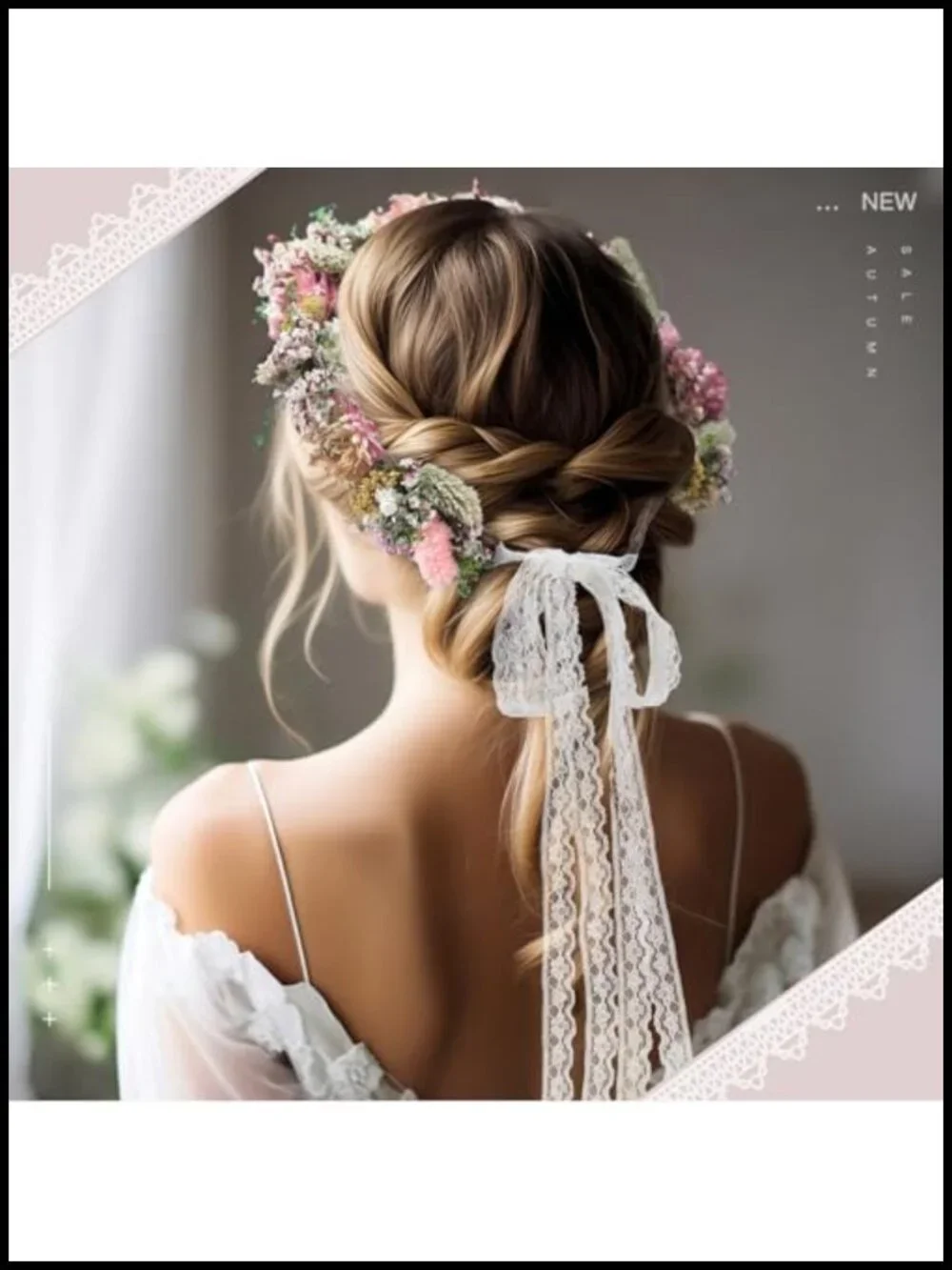 Dried Flower Wedding Headband Hair Accessory Adjustable Ribbon